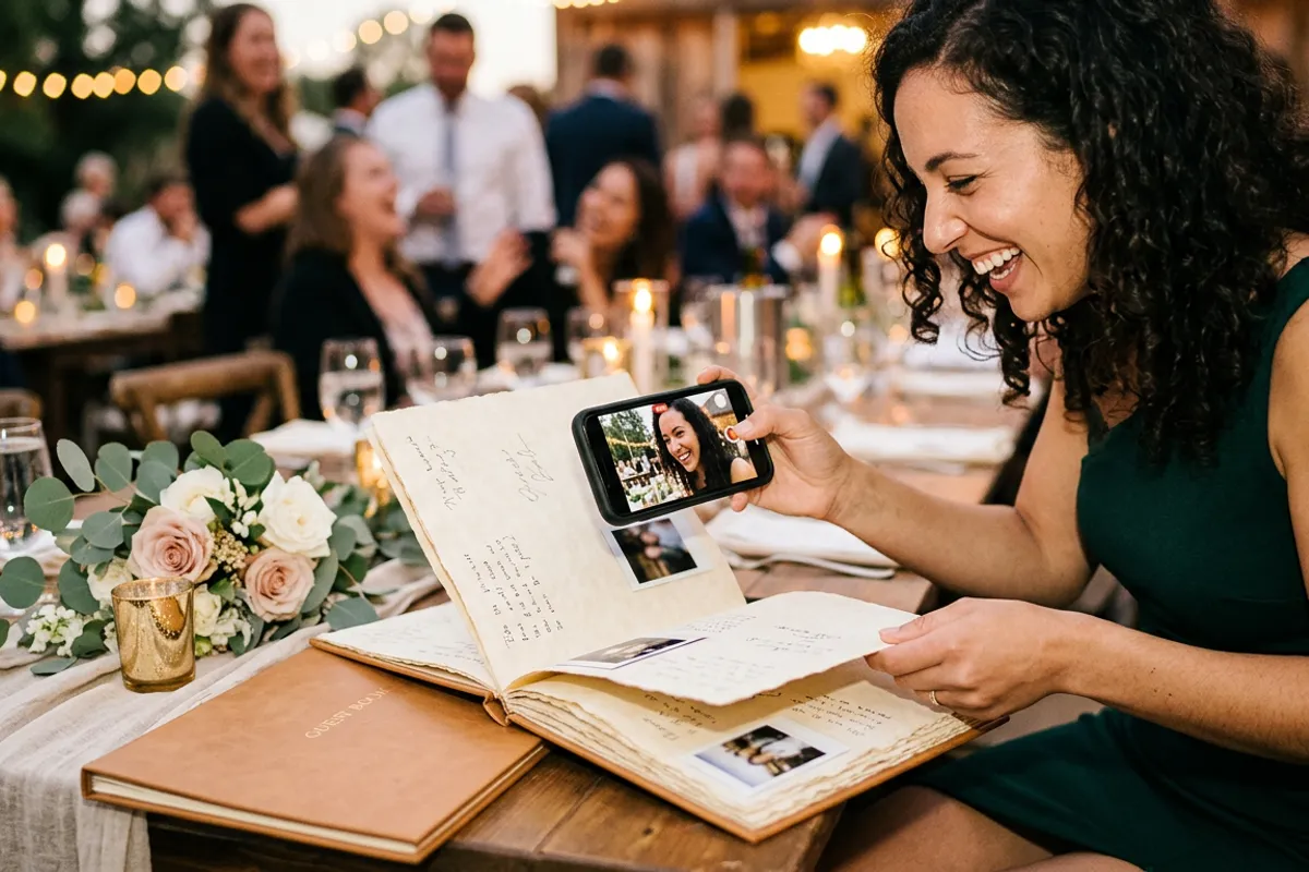 Stories AR pairing modal: a guest photo matched with their video wish
