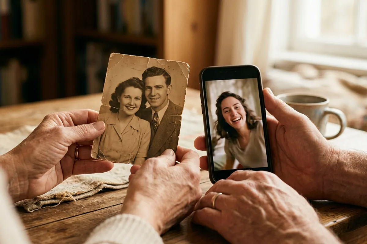 A printed photo that plays a video when viewed through a phone camera