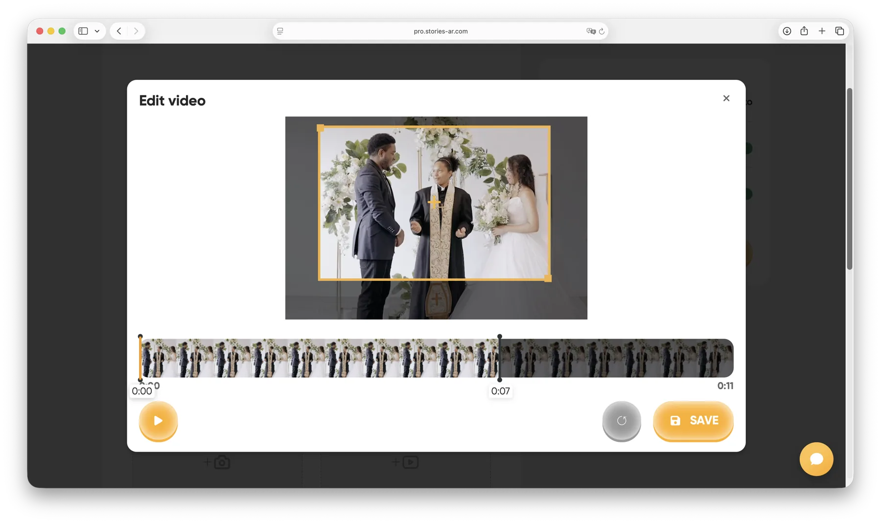 Built-in video editor — trim and pick the marker frame